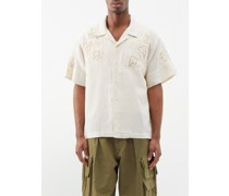 Greetings Embroidered Cotton-blend Shirt