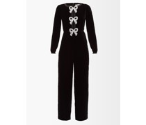 Camille Crystal-bow Velvet Jumpsuit