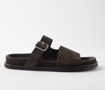 Buckle-strap Split Suede Slides