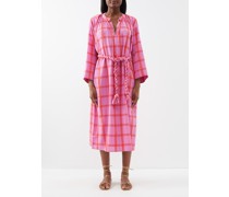 Lysa Checked Organic-cotton Belted Midi Dress