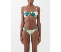 Palm-print Halterneck Bikini Top