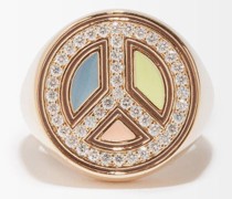 Peace Out Diamond, Enamel & 14kt Gold Signet Ring