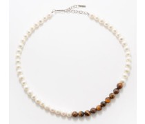 Pearl, Tiger's Eye & Recycled Silver Necklace