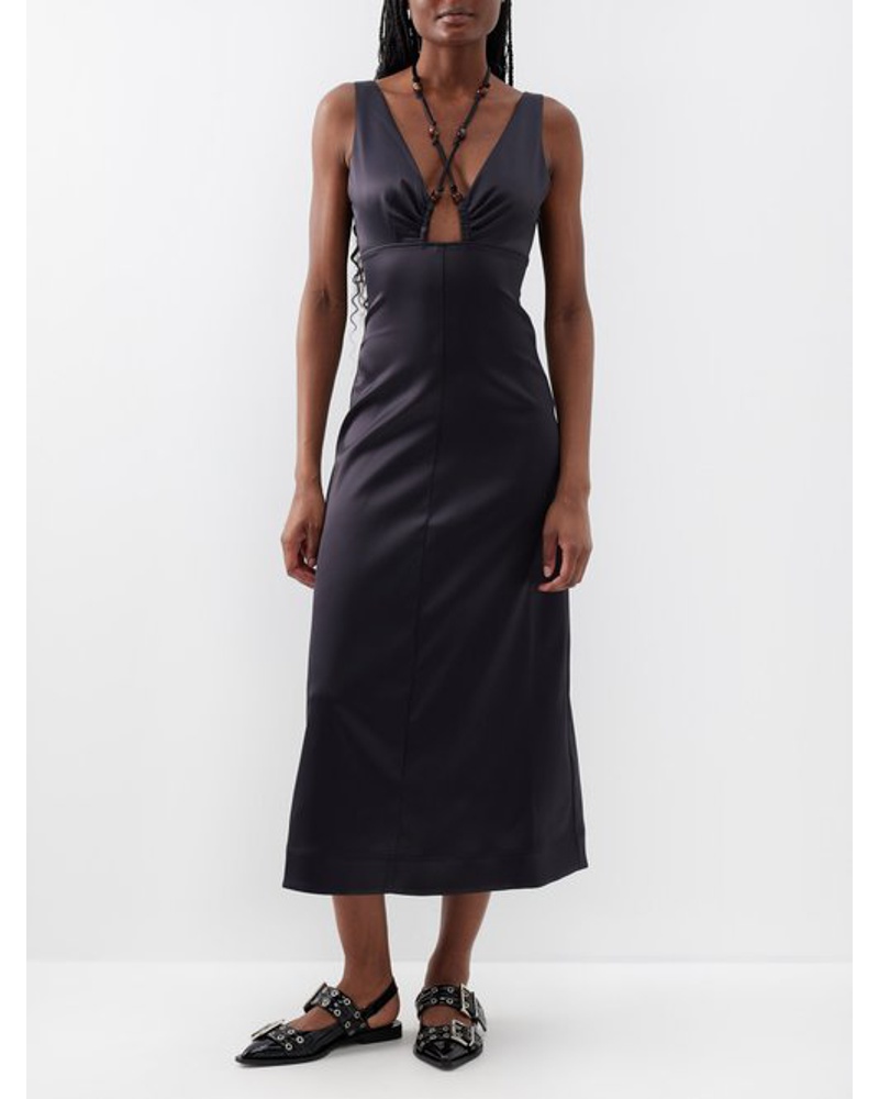 Ganni Damen Cross-over Satin Halterneck Dress