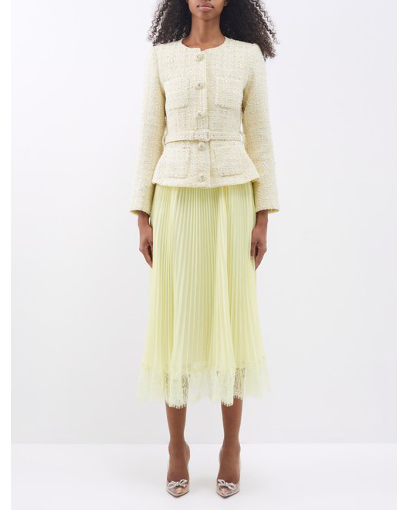 Self-Portrait Damen Bouclé-tweed And Plissé Midi Dress