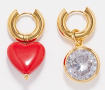 Mismatched Heart And Crystal Hoop Earrings