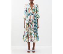 Loretta Tropical Sunset-print Cotton Shirt Dress