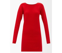 Cutout-back Ribbed-knit Wool-blend Mini Dress