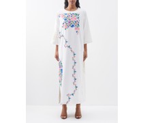 Floral-embroidered Vintage-linen Dress