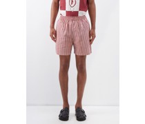 Elasticated-waist Striped Cotton Shorts