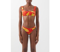 Scoop-neck Floral-print Recycled-fibre Bikini Top
