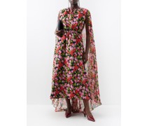 Emily Rose-print Silk-chiffon Cape Dress