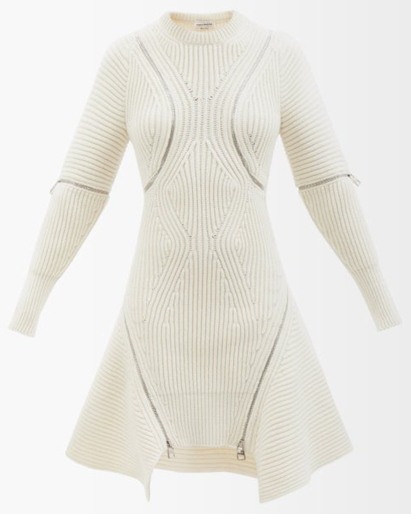 Alexander McQueen Damen Zipped Brioche-ribbed Wool-blend Dress