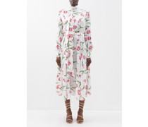 Belted Floral-print Silk Dress
