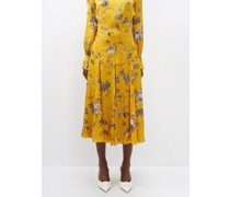 Floral-print Satin Midi Skirt