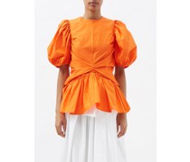 Faith Puff-sleeve Cotton-poplin Top