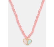 Sweetheart Beaded Turquoise, Opal & Gold Necklace