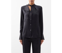 Asymmetric Drape-lapel Silk-satin Blouse
