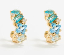 Diamond, Topaz & 14kt Gold Mini Hoop Earrings