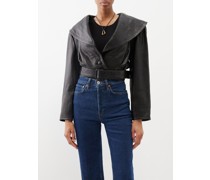 Oversized-collar Cropped Leather Jacket