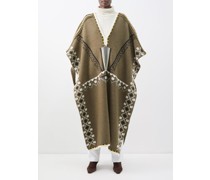 Poncho en laine mélangée à motif jacquard