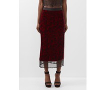 Kirsten D Floral-print Beaded Velvet Midi Skirt