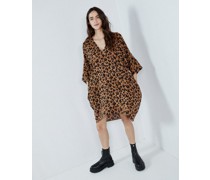 Pop Leopard-print Deep-v Silk Dress