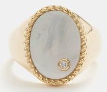 Chevalière Diamond, Pearl & 9kt Gold Ring