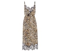 Watercolour Leopard Lace-trimmed Silk Slip Dress