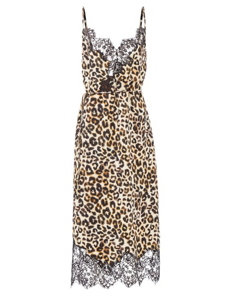 Raey Damen Watercolour Leopard Lace-trimmed Silk Slip Dress