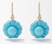 Botanical Diamond, Turquoise & 18kt Gold Earrings