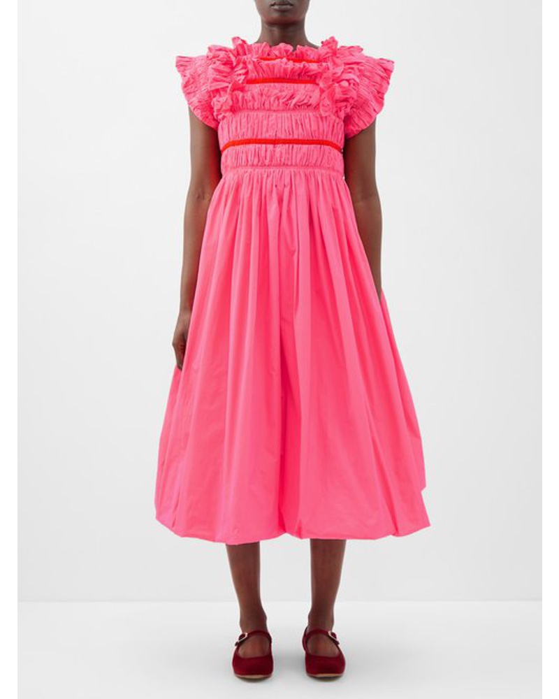 Molly Goddard Damen Auvray Shirred Taffeta Midi Dress
