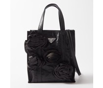 Cabas en cuir effet craquelé à appliqué rose