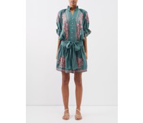 Floral-embroidered Cotton Mini Dress