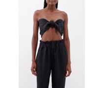 Micky Bow-tie Linen Cropped Top