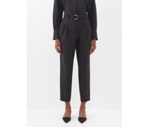 Pleated Paperbag-waist Wool Trousers