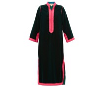 Alia Woven-trim Velvet Tunic Dress