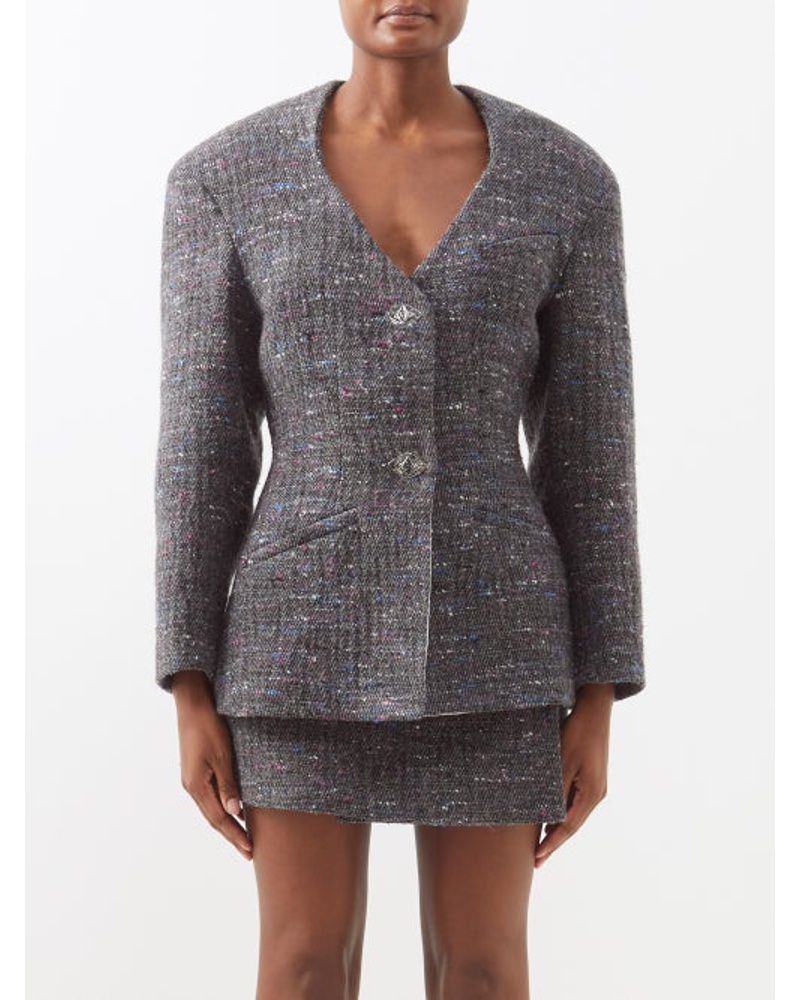 Ganni Damen V-neck Tweed Jacket