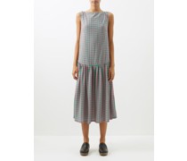 Gingham Silk Crepe De Chine Midi Dress