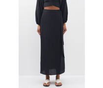 Split Linen Wrap Maxi Skirt