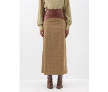 The Luisa Leather-panel Checked Wool Midi Skirt