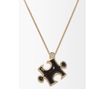 Puzzle Diamond, Onyx & 14kt Gold Necklace