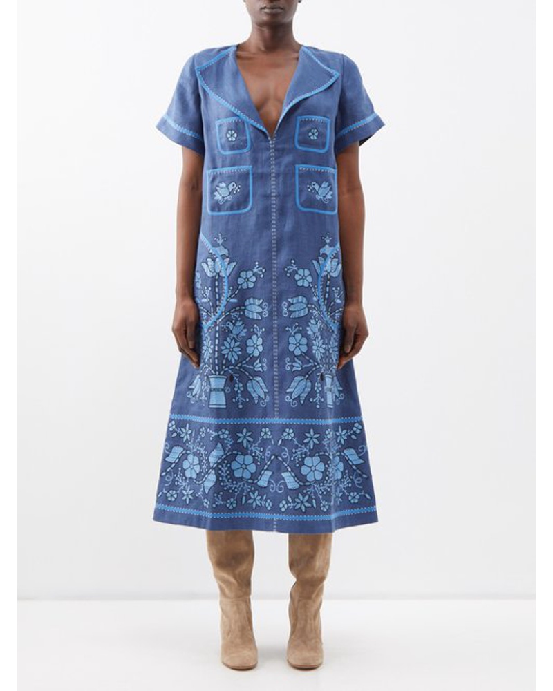 VITA KIN Damen Sasha Embroidered Linen Midi Dress