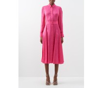 Belted Floral-jacquard Midi Shirt Dress