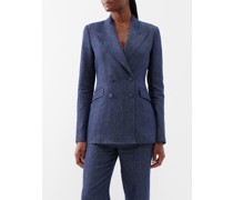 Angela Double-breasted Linen Denim Blazer