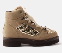Shearling-lined Suede Hiking Boots