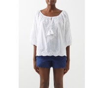 Boho Floral-embroidered Cotton Blouse