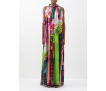 Stained Glass-print Halterneck Silk Gown