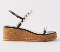 Amatuus 60 Pearl-embellished Leather Wedge Sandals