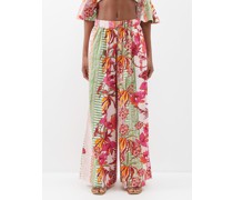 Jade Floral-print Cotton-poplin Wide-leg Trousers